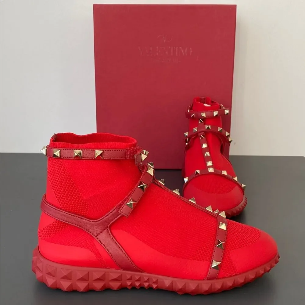 VALENTINO GARAVANI Rockstud Leather Sock Sneakers Sz 37 US 6.5 Luxury Designer